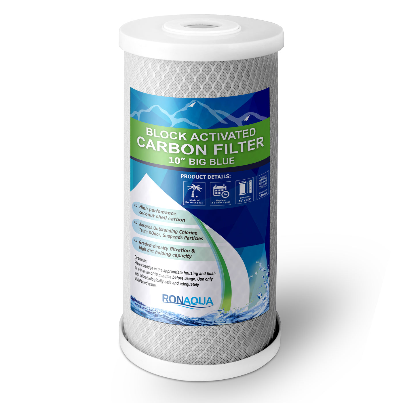 Water Filter Cartridge Big Blue 10 in Carbon Block 5 micron