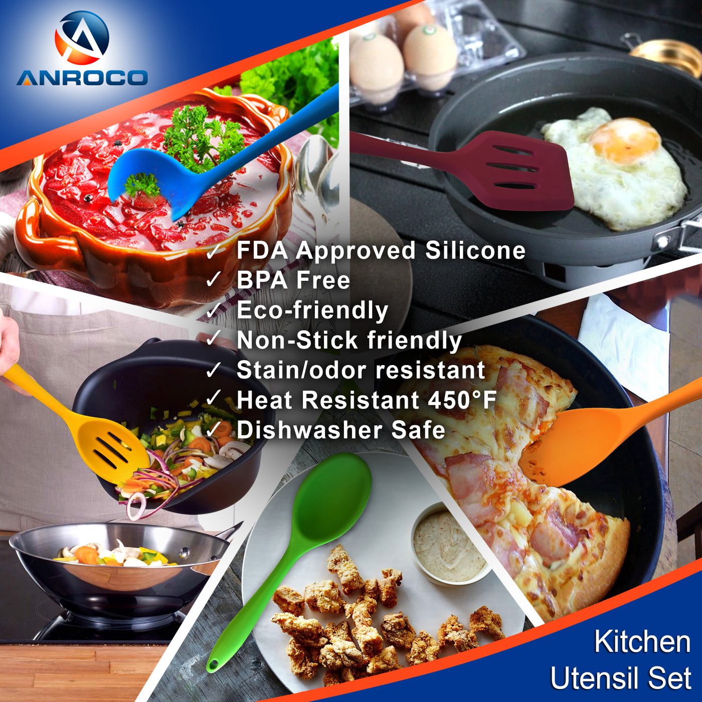 Kitchen  Dishwasher Safe Silicone Cooking Utensils Set Bpa Free